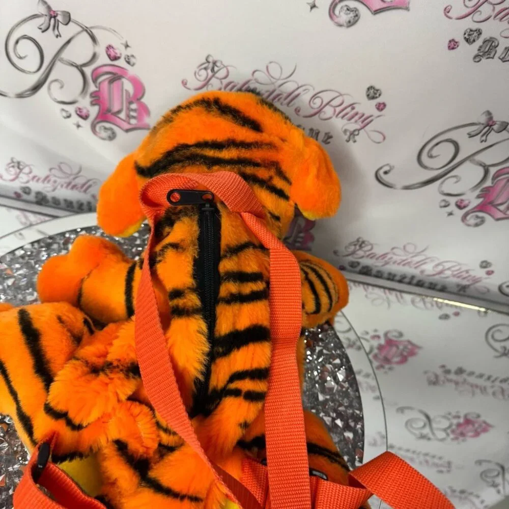 Disney tiger backpack Orange and Black Plush Toy backpack vintage zip up